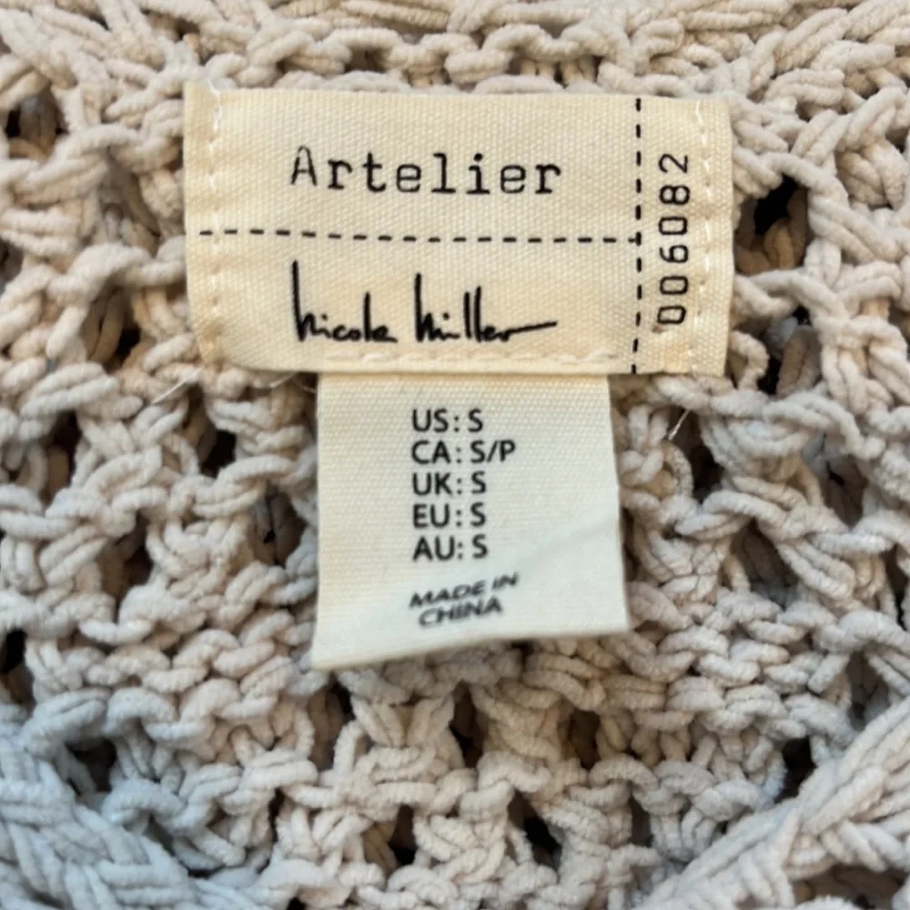 Artelier by Nicole Miller Open Chunky Knit Crochet Sweater Off Shoulder V Neck